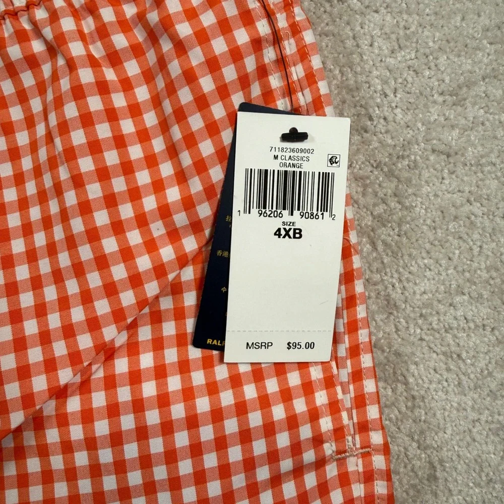 NEW Polo Ralph Lauren Swim Trunks Men 4XB Orange Gingham Check Drawstring‎